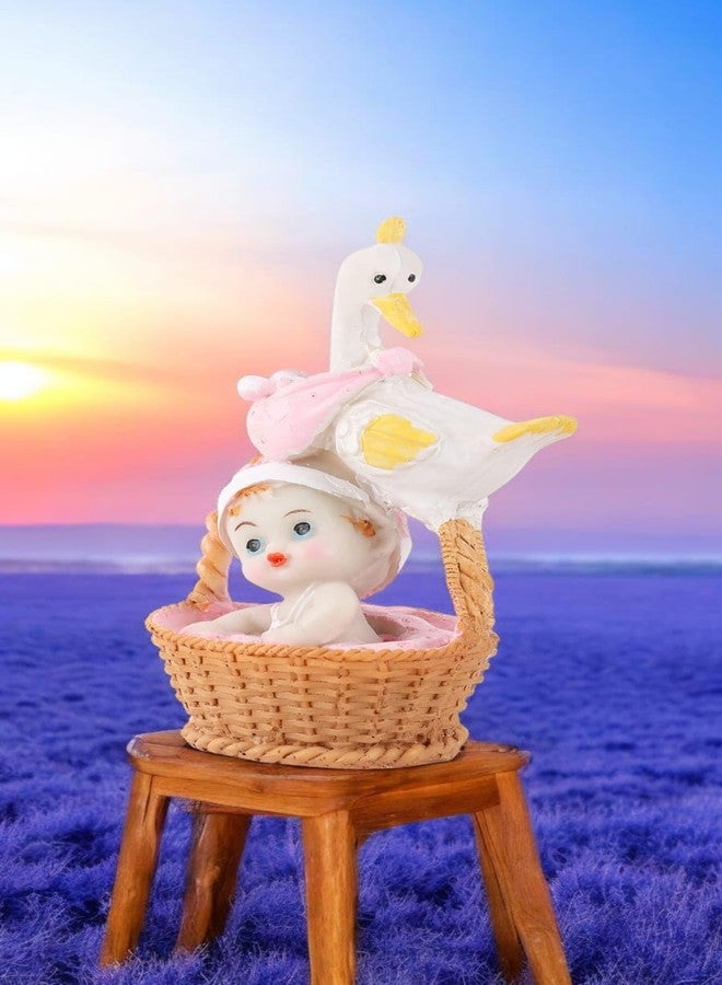 Chocozone New Born Girl Showpiece Announcement Signs Basket Decorations for 1st Birthday Shower Cake Toppers (Duck Carrying Baby) (Pink) - Image 4